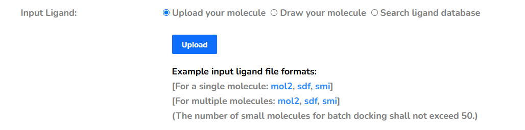 Upload or select small molecules